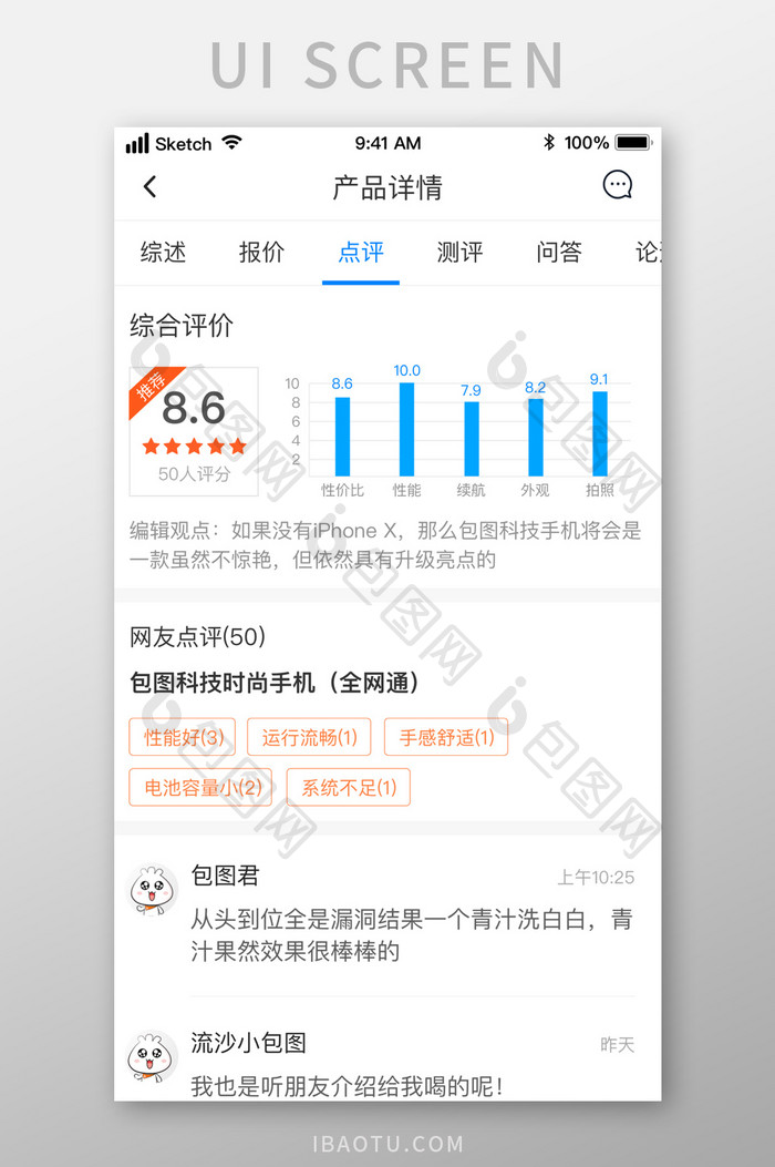 时尚电商购物点评产品评价UI移动界面