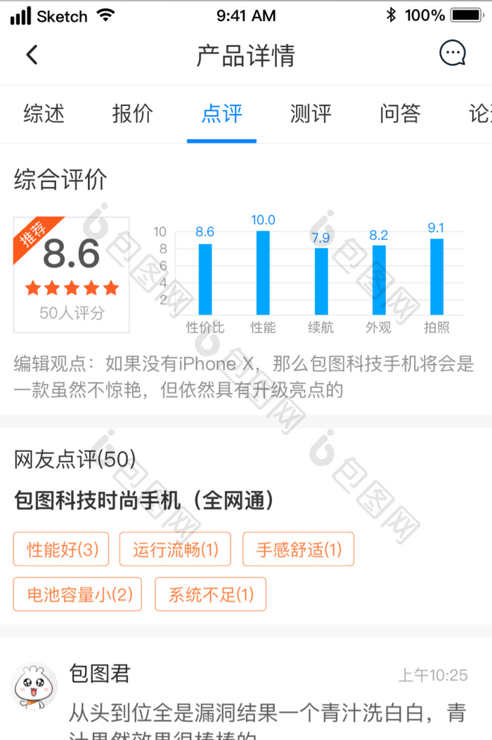 时尚电商购物点评产品评价UI移动界面-包图网