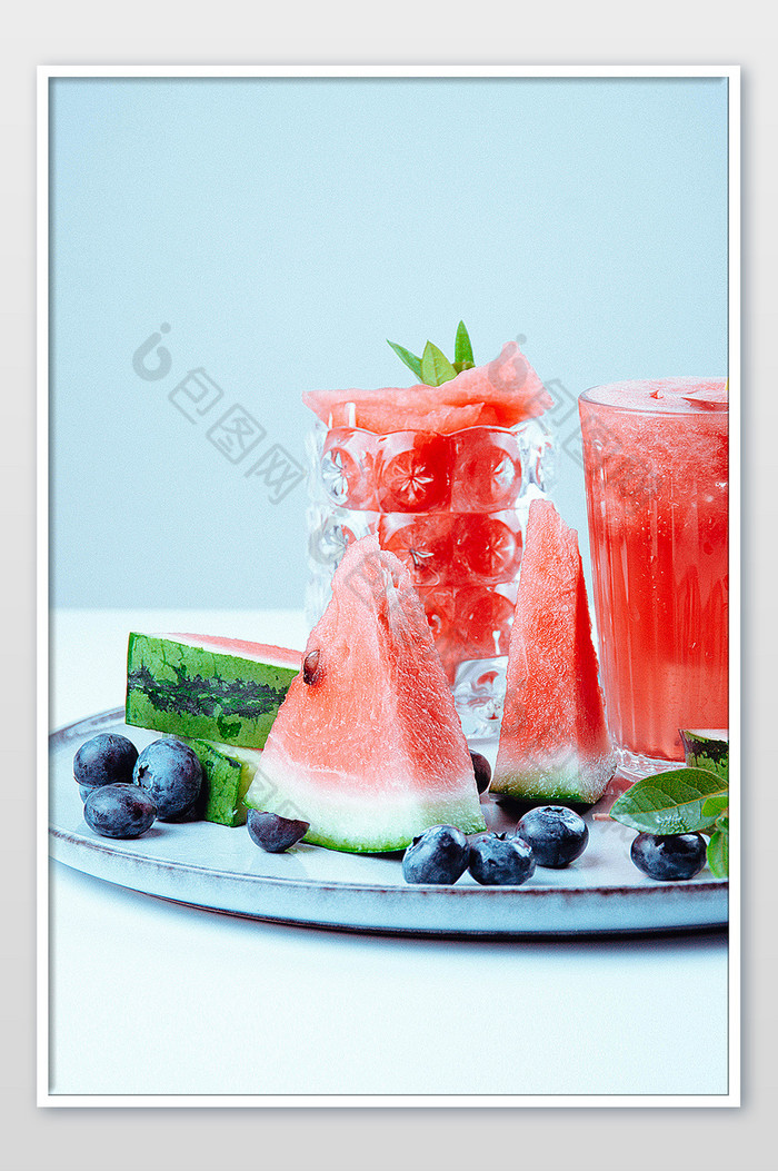 清凉夏日西瓜块西瓜汁摄影图图片图片