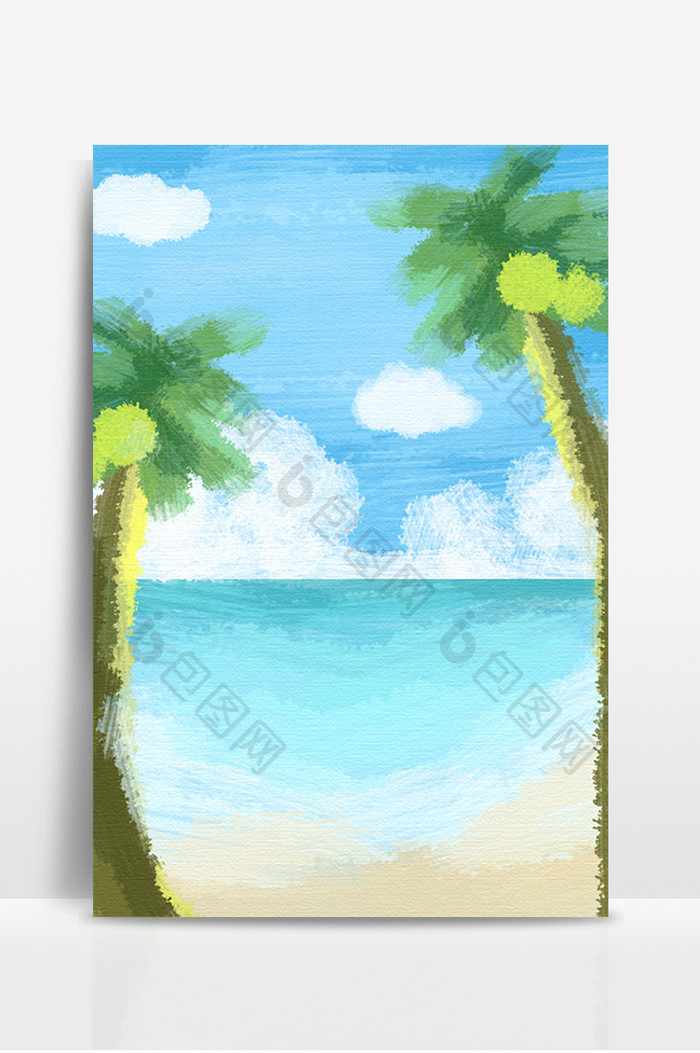 手绘油画笔触海边沙滩背景