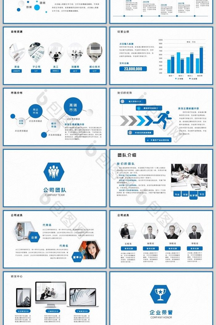 海蓝大气简洁公司介绍PPT模板