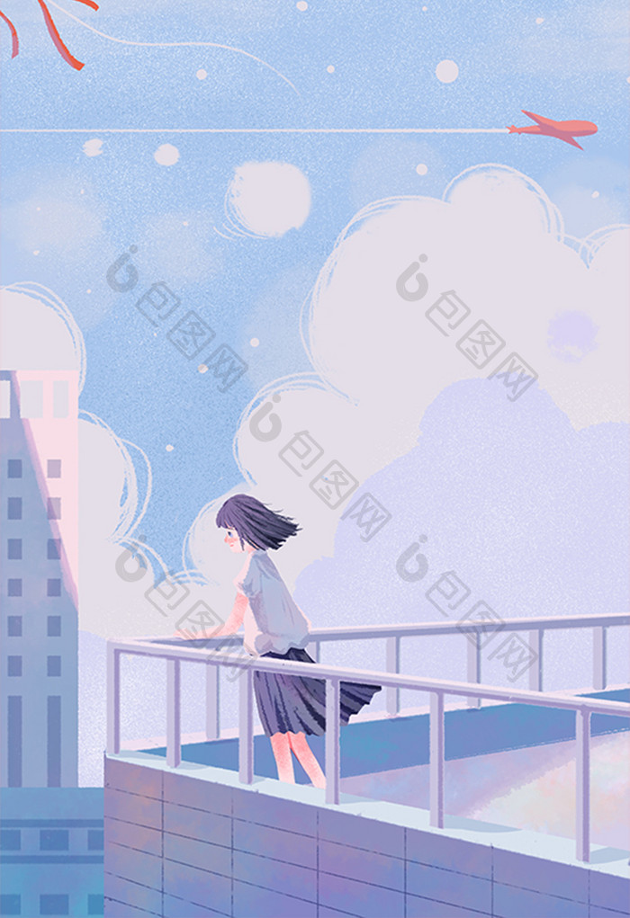 小暑夏天夏日夏景少女小清新卡通插画