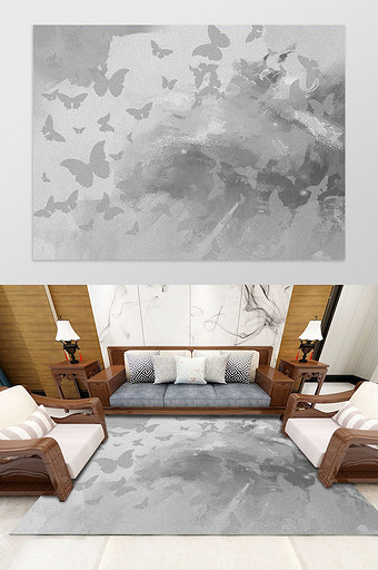 新中式中国风蝴蝶客厅卧室酒店地毯图案图片