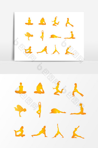 黄色人物瑜伽锻炼姿势素材图片