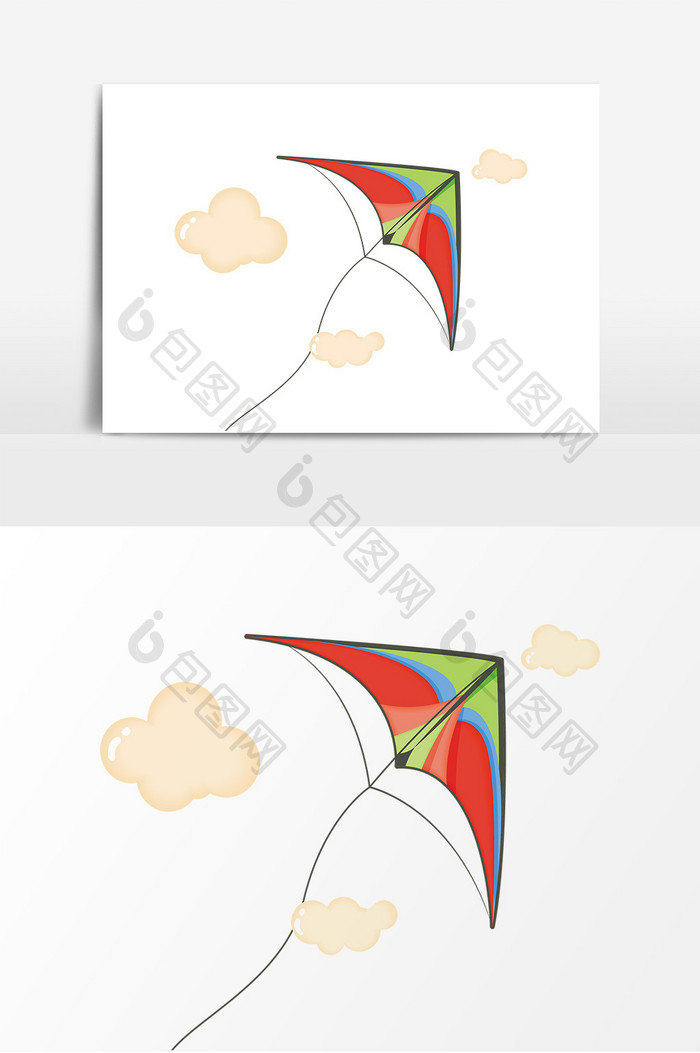 卡通飞向天空的风筝元素