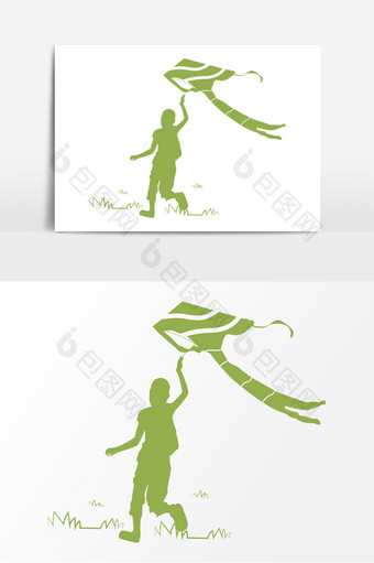 绿色放风筝的小男孩元素图片