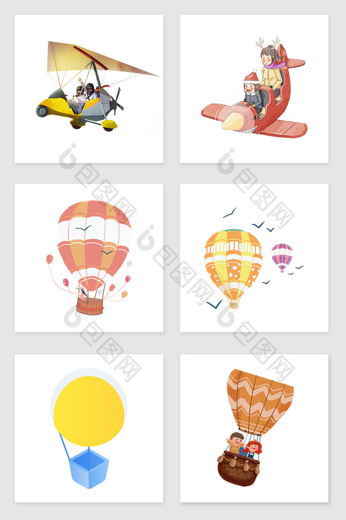 滑翔机和热气球套图插画图片图片
