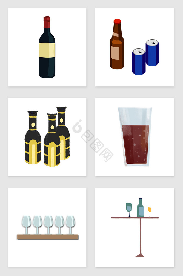 瓶子和杯子套图插画图片