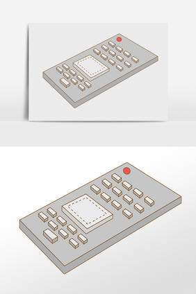 手绘办公日常用品打卡器插画