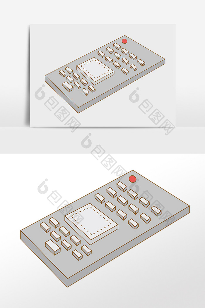 手绘办公日常用品打卡器插画