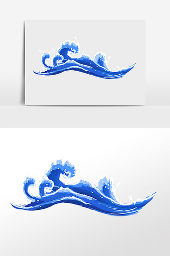 手绘翻滚大海蓝色海浪浪花插画图片下载