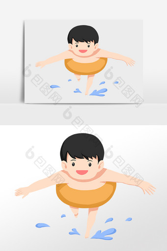 手绘儿童节快乐游泳小男孩插画图片