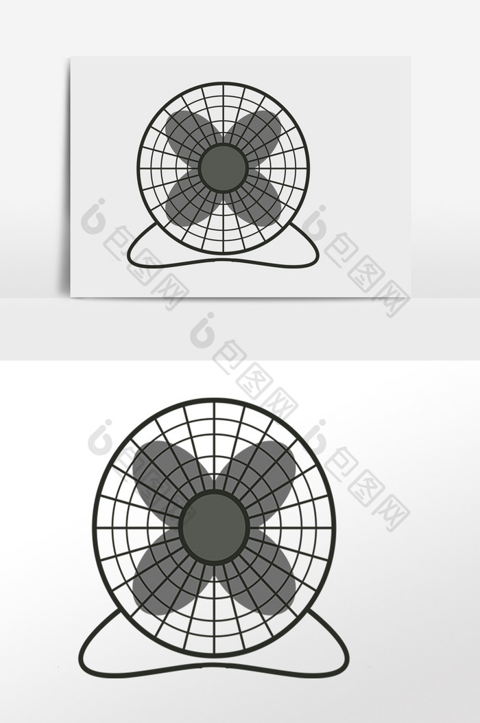 手绘夏季乘凉迷你电风扇插画