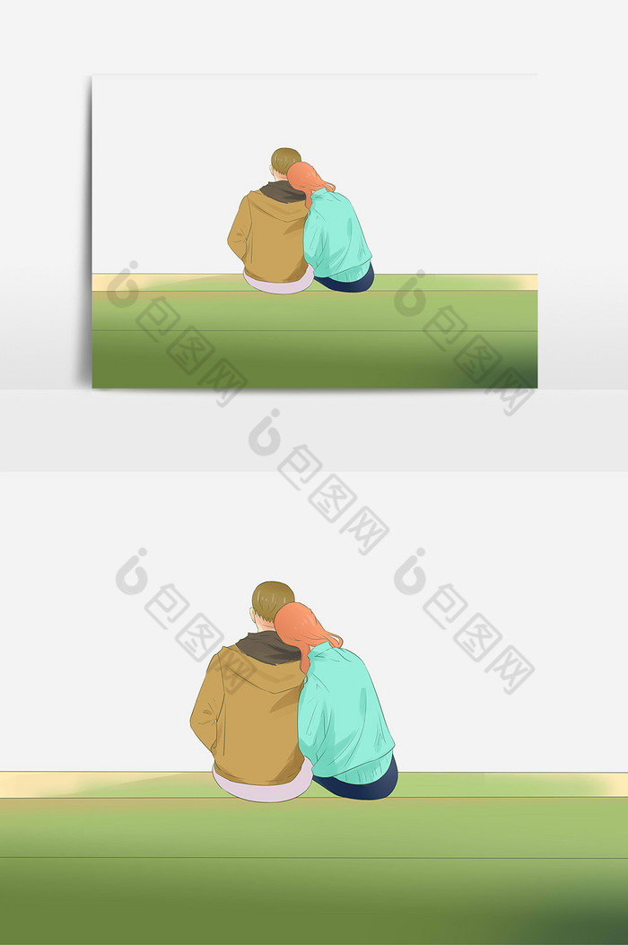 情侣背影肩靠肩人物