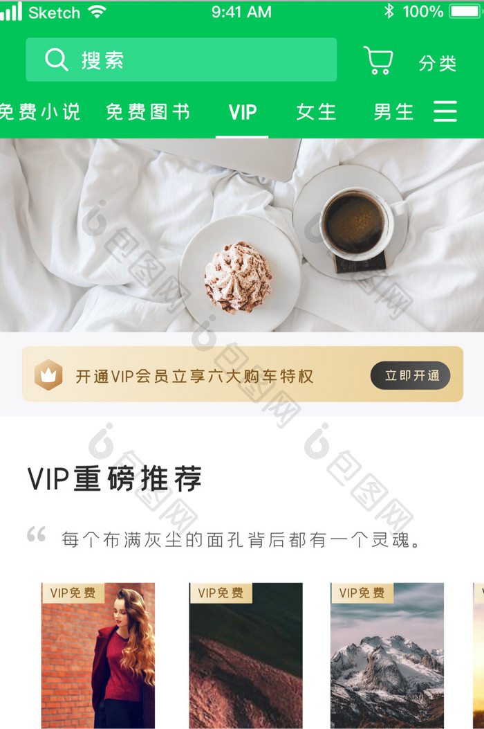 时尚绿色在线阅读VIP推荐UI移动界面