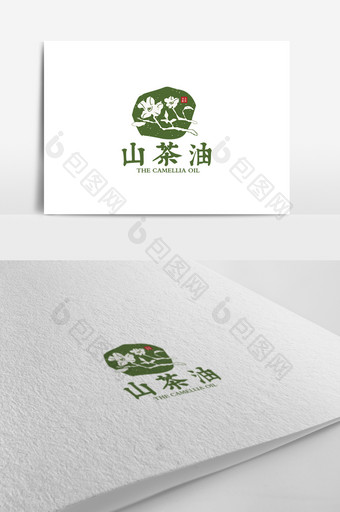 中国风插画风格山茶油主题logo设计图片