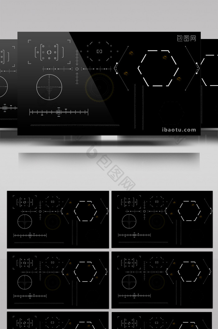 科技HUD动态瞄准及标尺元素AE模板