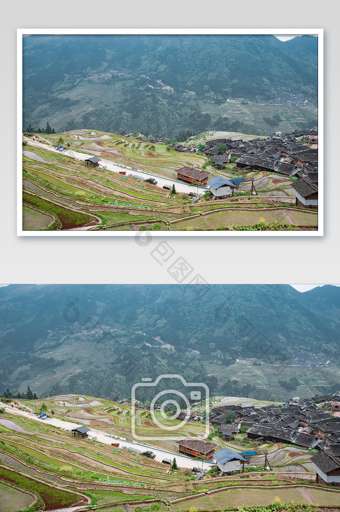 绿色乡村清新苗寨夏日梯田加榜梯田摄影图片