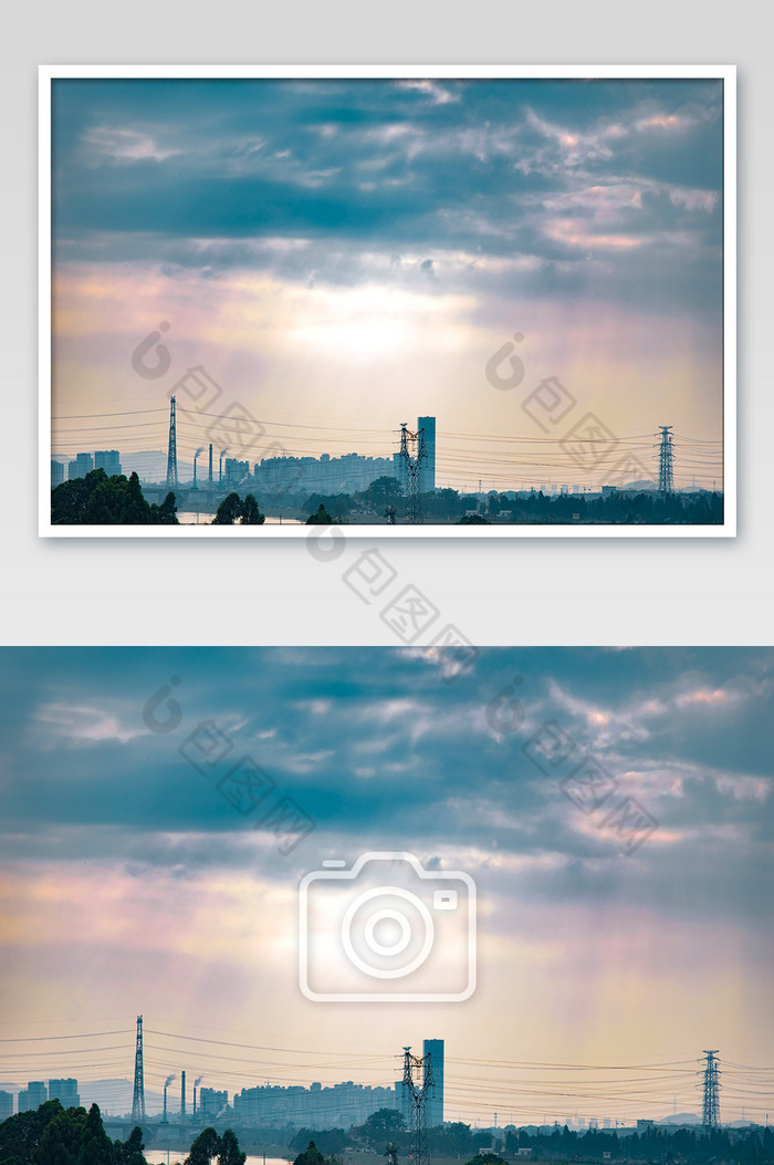 蓝色大气瑰丽城市晚霞云层摄影图片图片