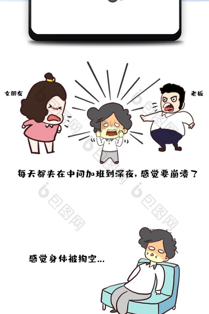 卡通插画加班996工作微信文章漫画配图