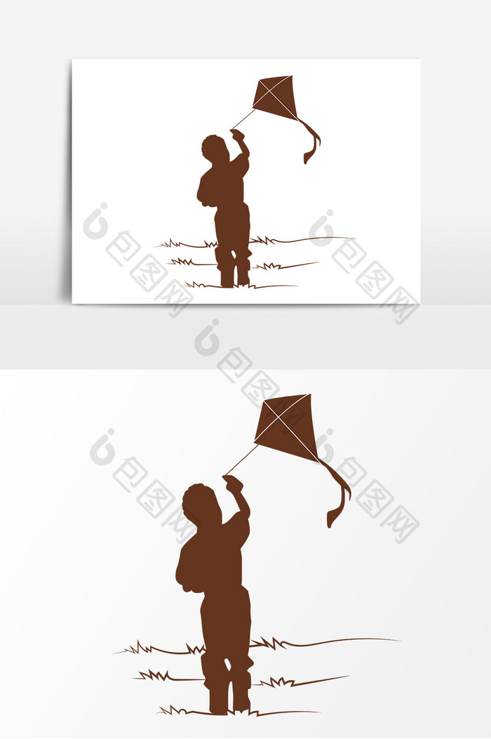 卡通小男孩放风筝元素