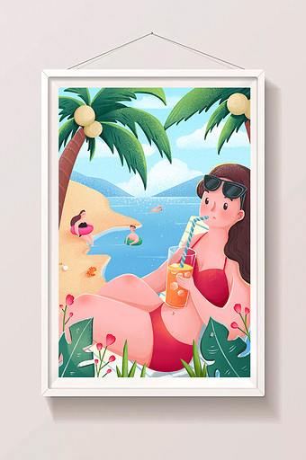 清新唯美海岛风光夏季海边旅行宣传海报图片