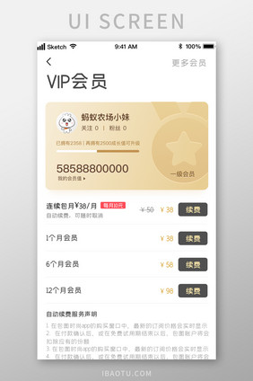 时尚高质感VIP会员开通续费UI移动界面