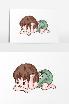 儿童节小孩趴地上玩耍