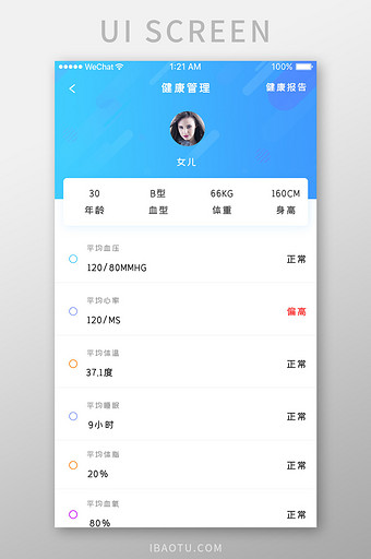 蓝色科技养老医疗app健康监控移动界面图片