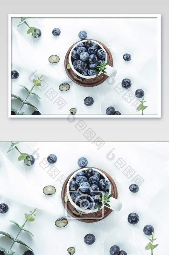 日系风格新鲜蓝莓俯拍摄影图片