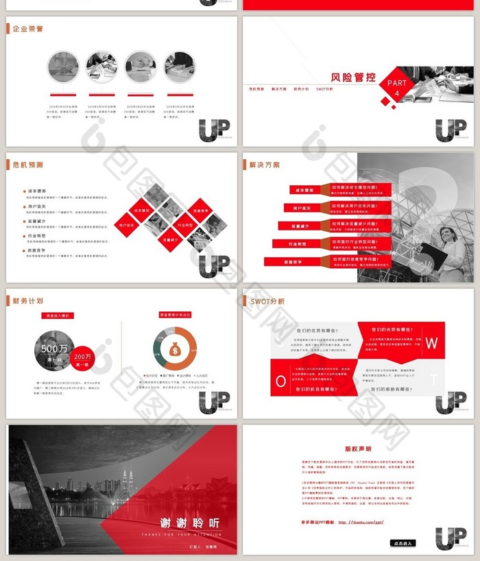 红色时尚简洁大气商业计划书PPT模板