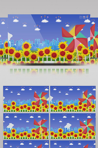 卡通城市向日葵风车背景图片
