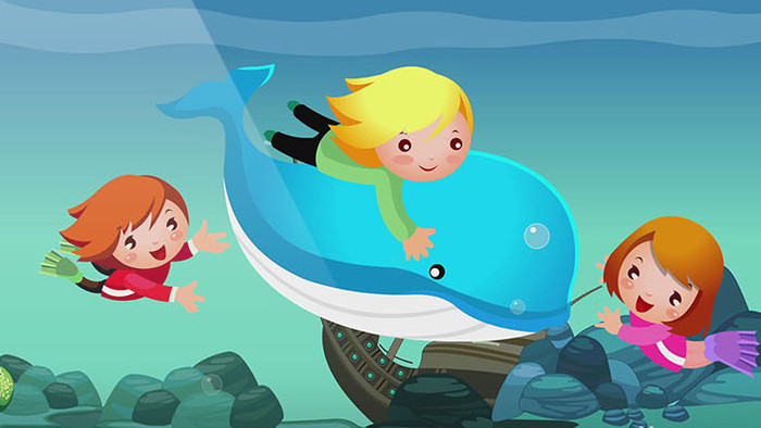 卡通海底游玩海豚背景