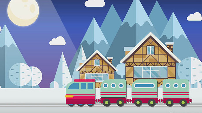 卡通雪山冬天火车背景