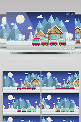 卡通雪山冬天火车背景图片