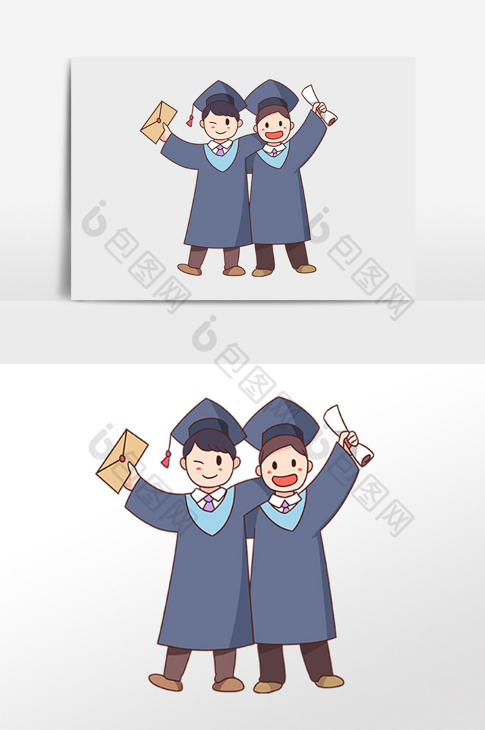 毕业季学士服拍照毕业生插画