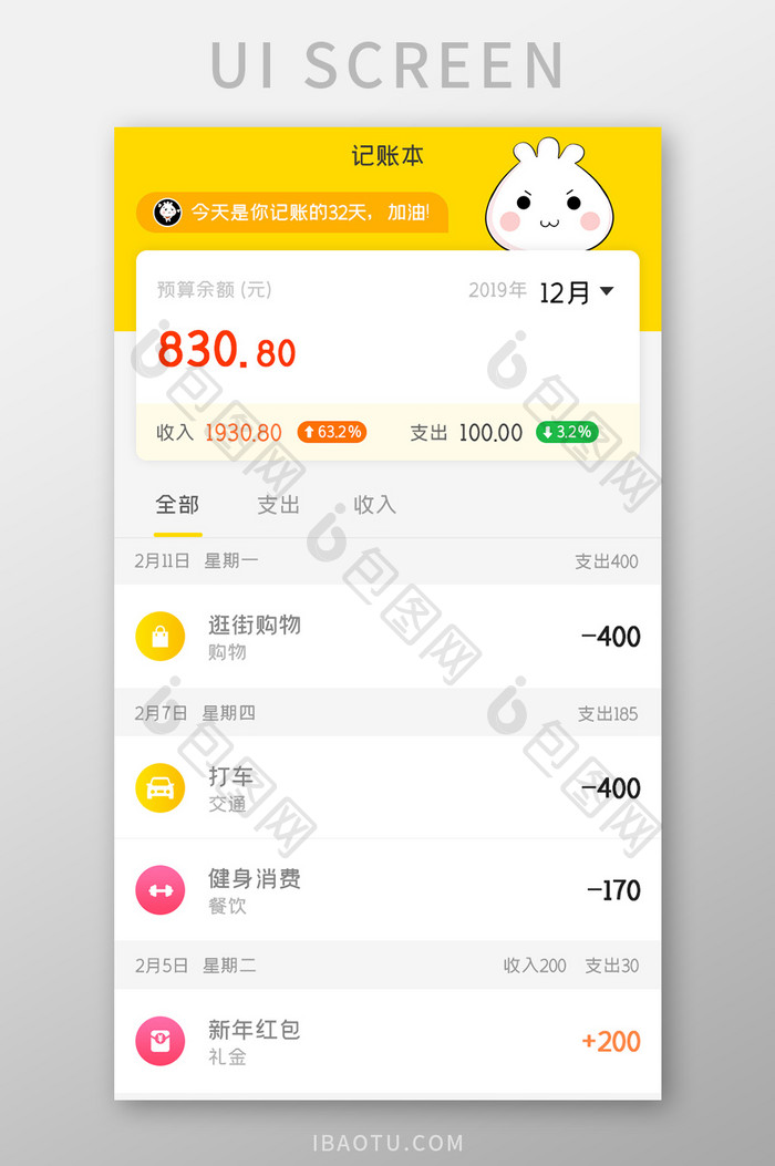 记账本APP预算余额UI移动界面