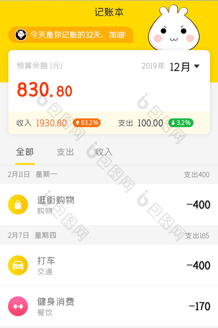 记账本APP预算余额UI移动界面