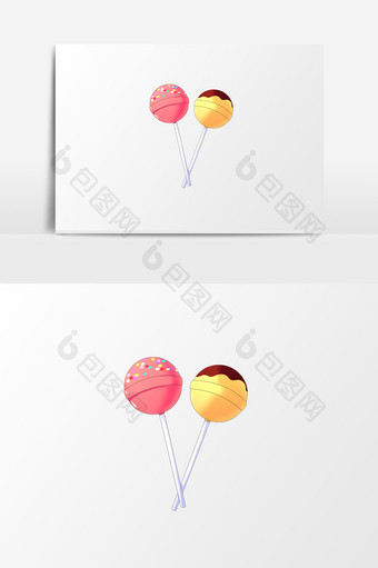 手绘卡通小清新创意可爱红黄球型棒棒糖素材图片