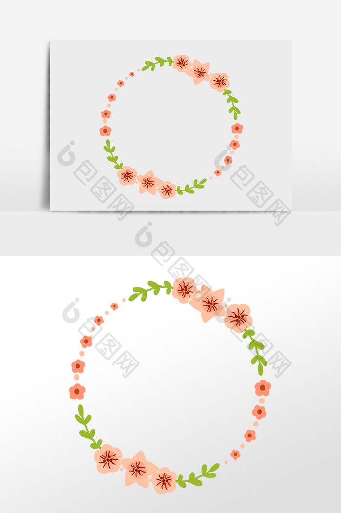 手绘清新植物枝藤装饰花环插画