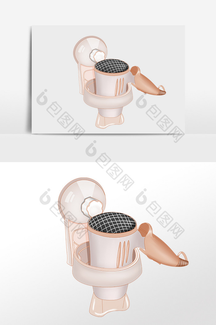 手绘生活电器吹风机吹头发插画