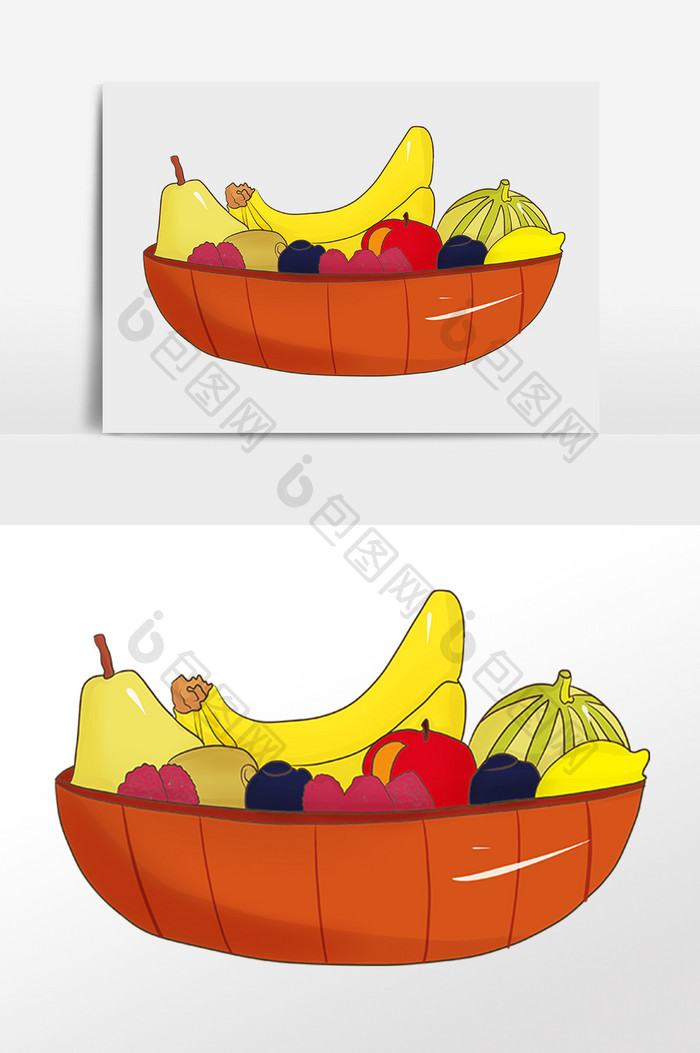 手绘厨房用品水果盘新鲜水果插画