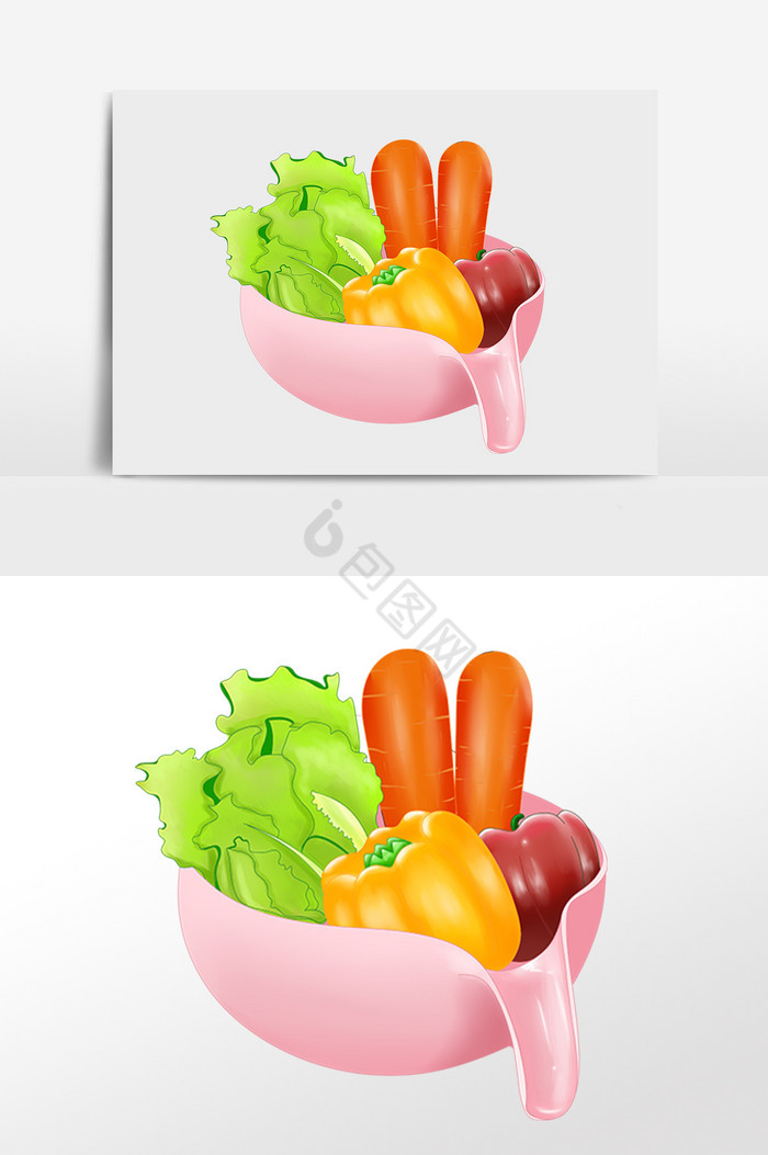 厨房用品洗菜盆蔬菜锅插画图片