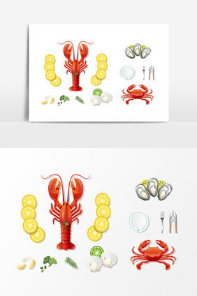 新鲜螃蟹海鲜龙虾餐具素材