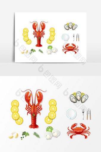 新鲜螃蟹海鲜龙虾餐具素材图片