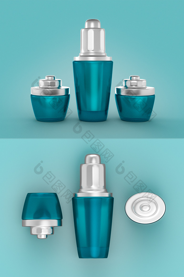 C4D蓝色玻璃化妆品系列模型OC渲染图片图片