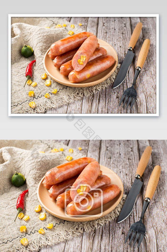 高清美食玉米味烤肠摄影图片图片