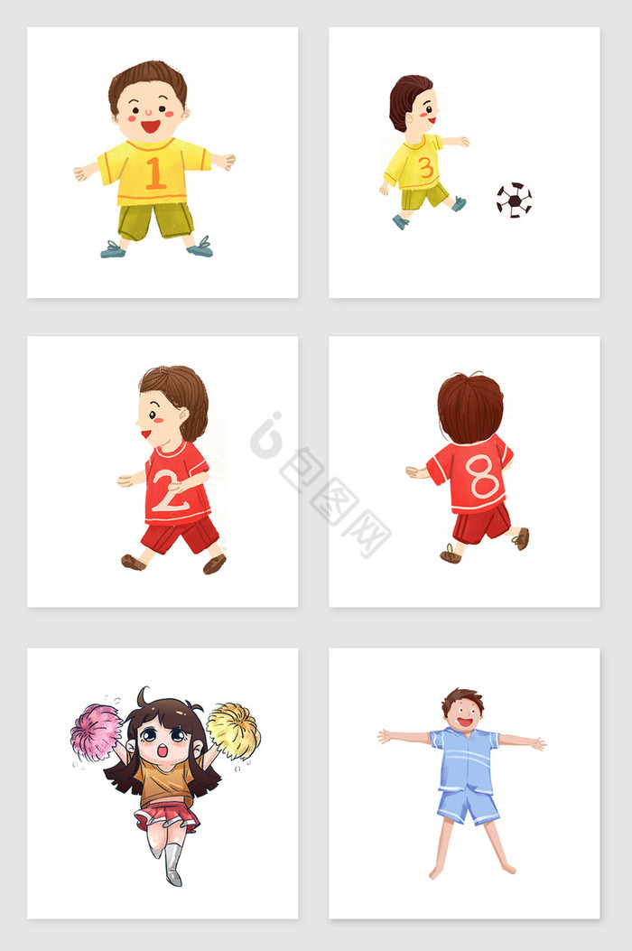 小足球运动员和拉拉队套图插画图片