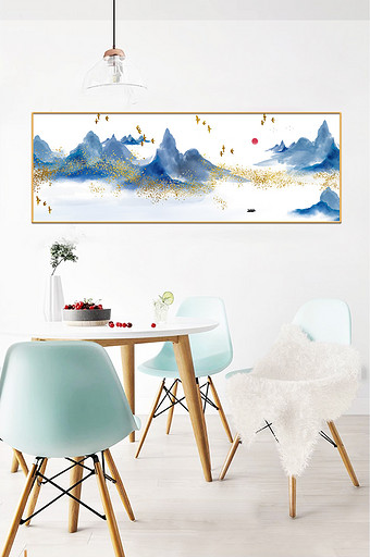 轻奢新中式山峰飞鸟意境装饰画图片