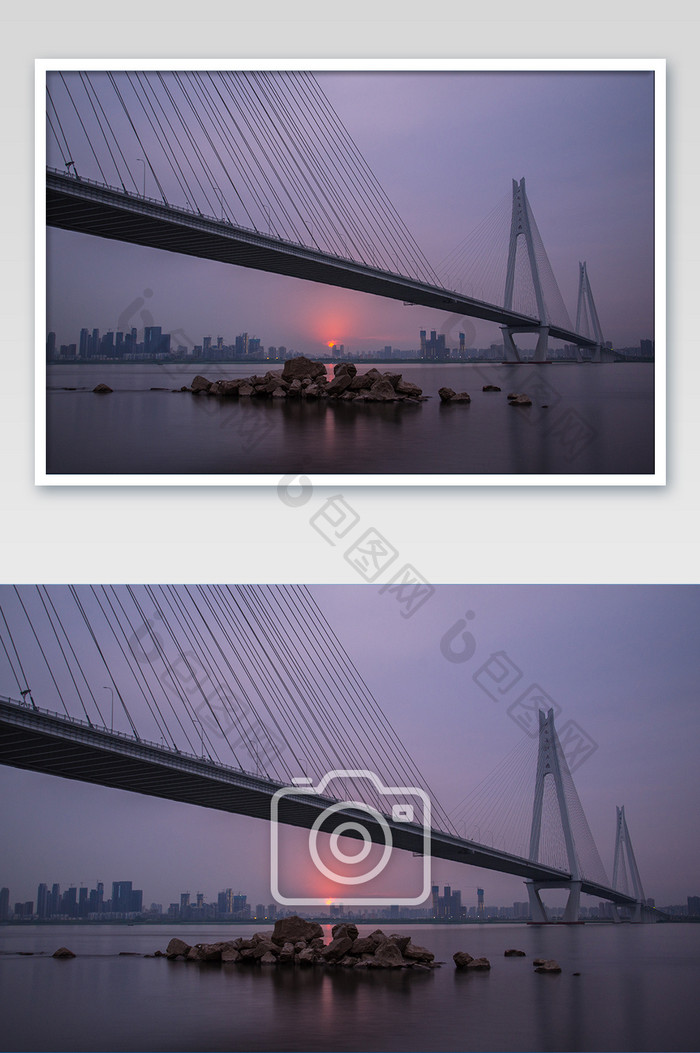 日落下的二七长江大桥城市桥梁摄影图片